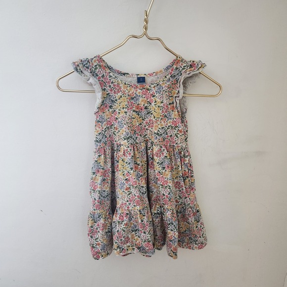 Old Navy Other - Old Navy Girls XS 5 Floral Tiered Ruffle Sleeve Cotton Jersey Dress Multi Color